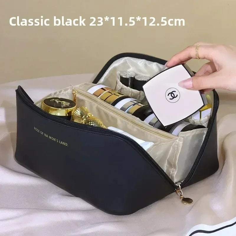 Large Travel Cosmetic Bag for Women Leather Makeup Organizer Female Toiletry Kit Bags Make Up Case Storage Pouch Luxury Lady Box