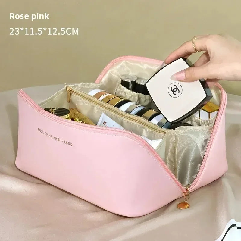 Large Travel Cosmetic Bag for Women Leather Makeup Organizer Female Toiletry Kit Bags Make Up Case Storage Pouch Luxury Lady Box