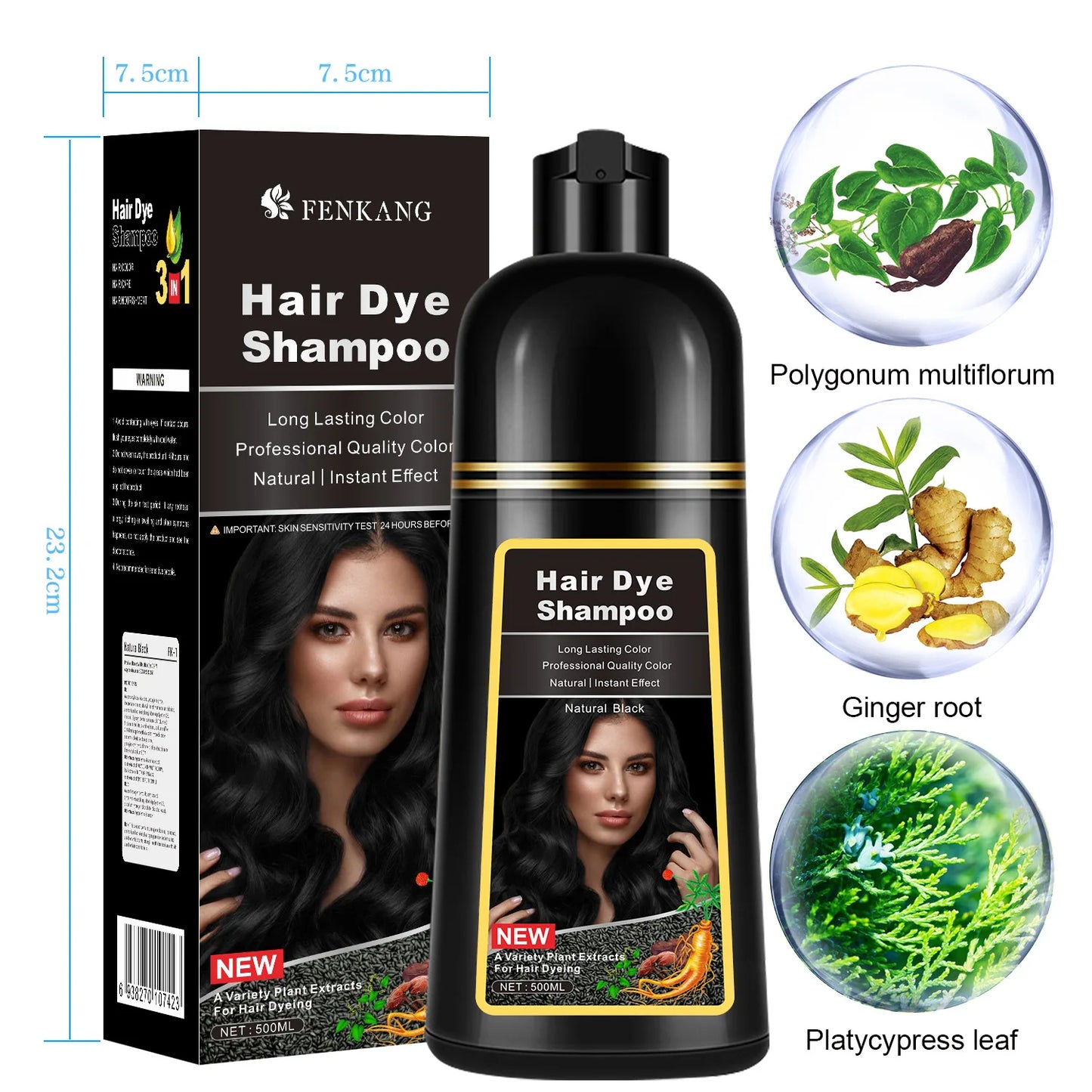 500ml 3in1 Hair Dye Shampoo Herbal Components 7 Colors Covering White To Natural Black Brown For Women and Men 2024 New