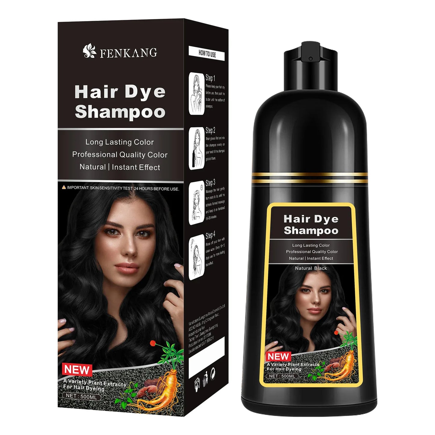 500ml 3in1 Hair Dye Shampoo Herbal Components 7 Colors Covering White To Natural Black Brown For Women and Men 2024 New