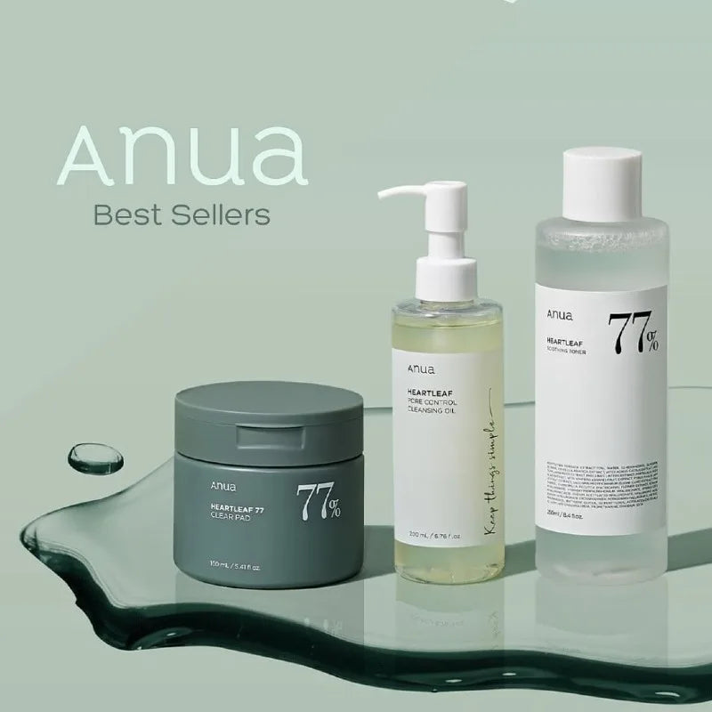 Anua Heartleaf Best Sellers： 77% Soothing Toner & Pore Control Cleansing Oil & 77 Clear Pad