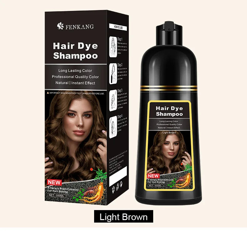 500ml 3in1 Hair Dye Shampoo Herbal Components 7 Colors Covering White To Natural Black Brown For Women and Men 2024 New