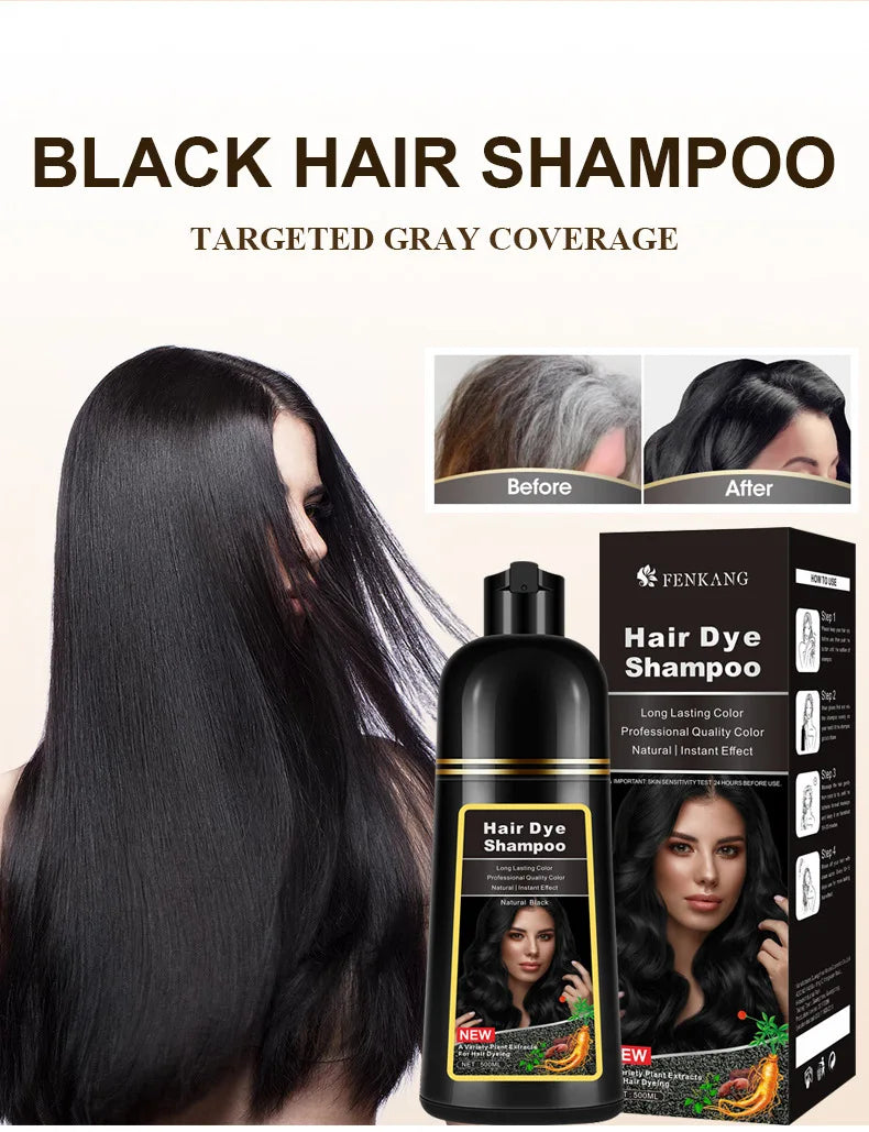 500ml 3in1 Hair Dye Shampoo Herbal Components 7 Colors Covering White To Natural Black Brown For Women and Men 2024 New