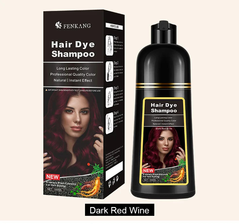 500ml 3in1 Hair Dye Shampoo Herbal Components 7 Colors Covering White To Natural Black Brown For Women and Men 2024 New