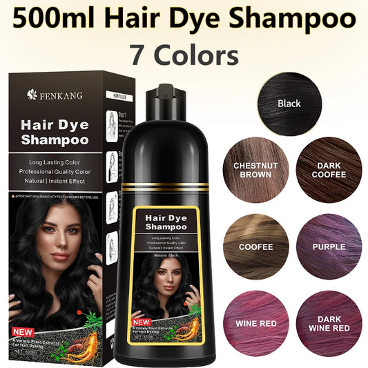 500ml 3in1 Hair Dye Shampoo Herbal Components 7 Colors Covering White To Natural Black Brown For Women and Men 2024 New