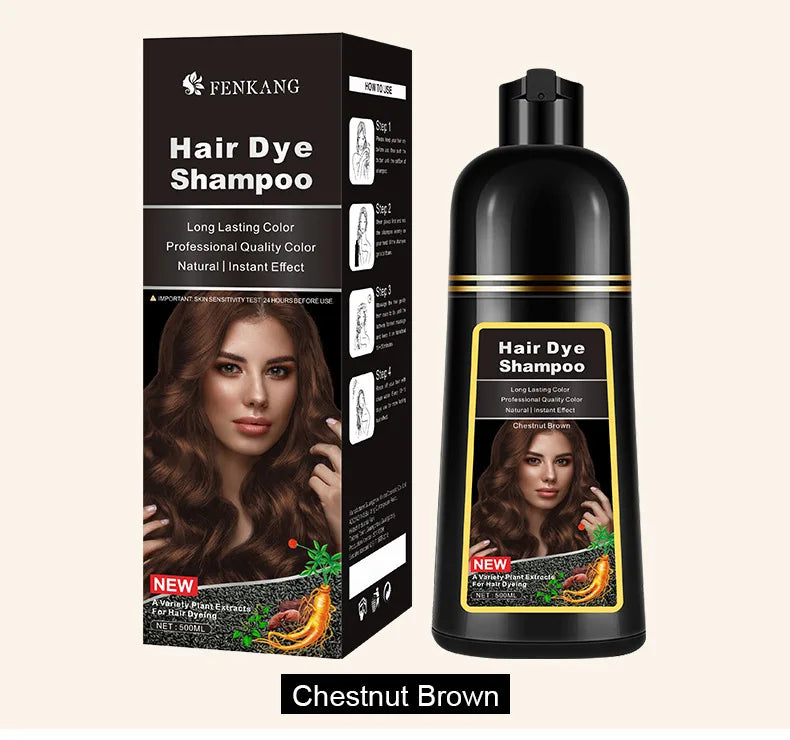 500ml 3in1 Hair Dye Shampoo Herbal Components 7 Colors Covering White To Natural Black Brown For Women and Men 2024 New