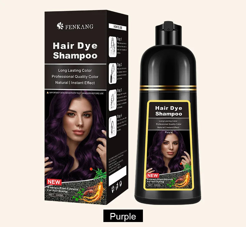 500ml 3in1 Hair Dye Shampoo Herbal Components 7 Colors Covering White To Natural Black Brown For Women and Men 2024 New